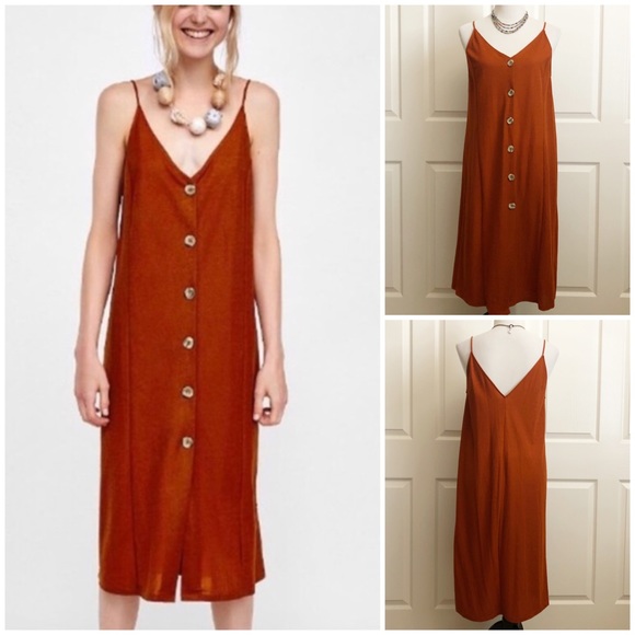 Zara Dresses & Skirts - NWOT Zara W/B Rust Button Down Summer Dress